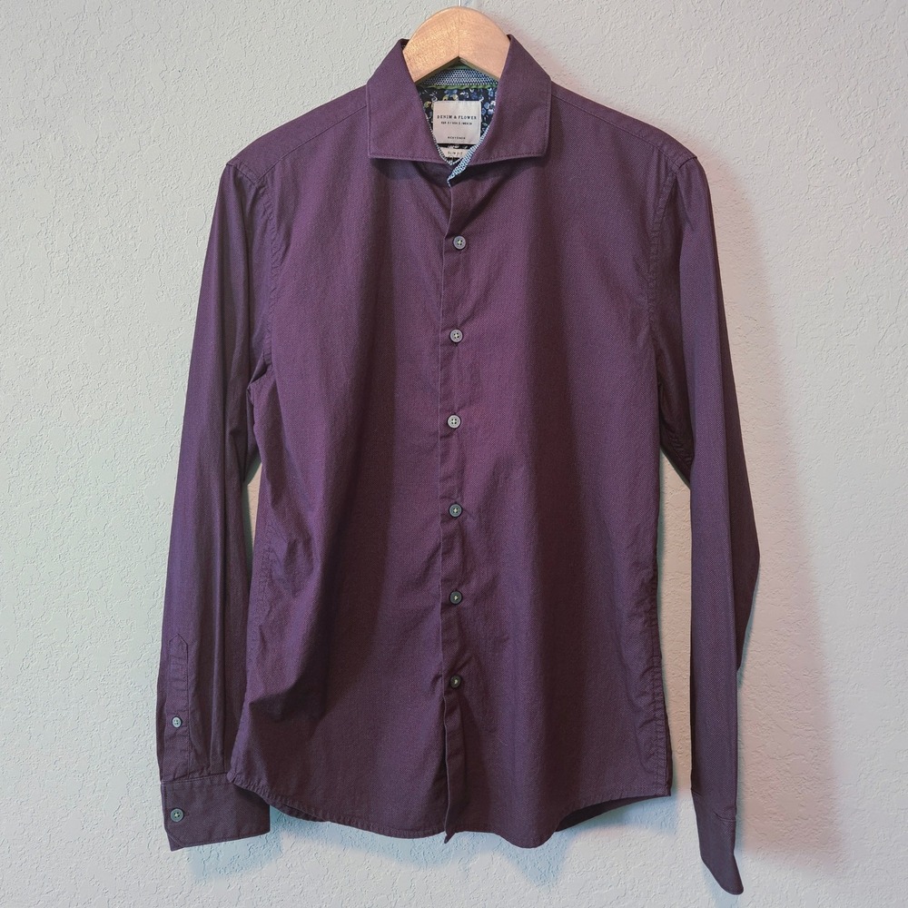 Denim & Flower Ricky Singh Mens Slim Fit Button Down Shirt Burgundy Purple Small